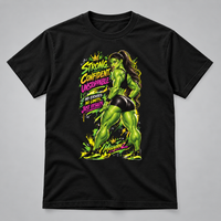 Load image into Gallery viewer, MissyTeez Strong Confident Unstoppable black T-shirt on soft gray background