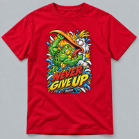 Load image into Gallery viewer, Never Give Up red T-shirt on soft gray background